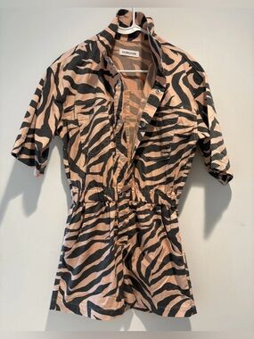 Overlover Black & Peach Zebra Print Jumpsuit‎